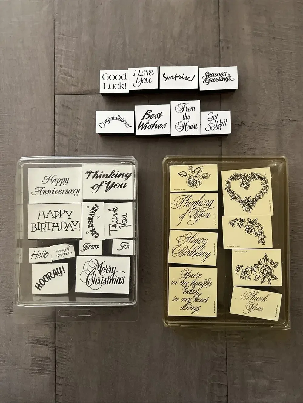 NEW STAMPIN UP 1992 RUBBER STAMP SET ROSES FLOWER GREETINGS SAYINGS 27 PIECES